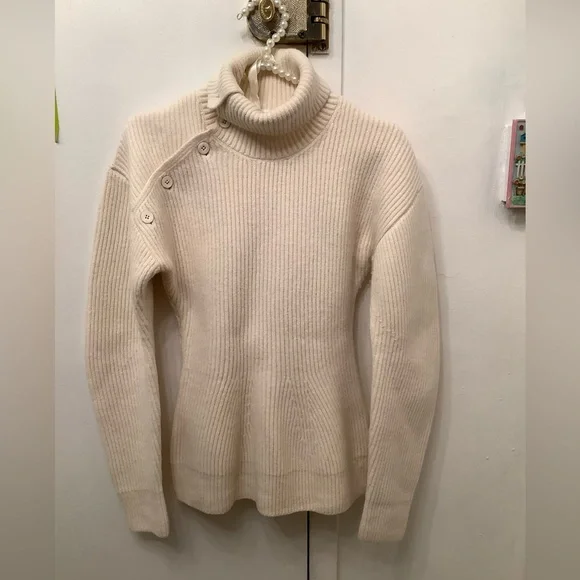 Jil Sander Asymmetric Button Turtleneck Knit Sweater Ivory Long Sleeve Sz 34-S/M - Picture 13 of 16